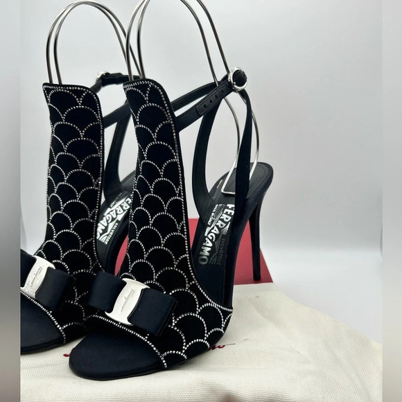 Salvatore Ferragamo Lascari Satin & Suede Rhinestone Sandal Women 6.5 - Picture 4 of 16